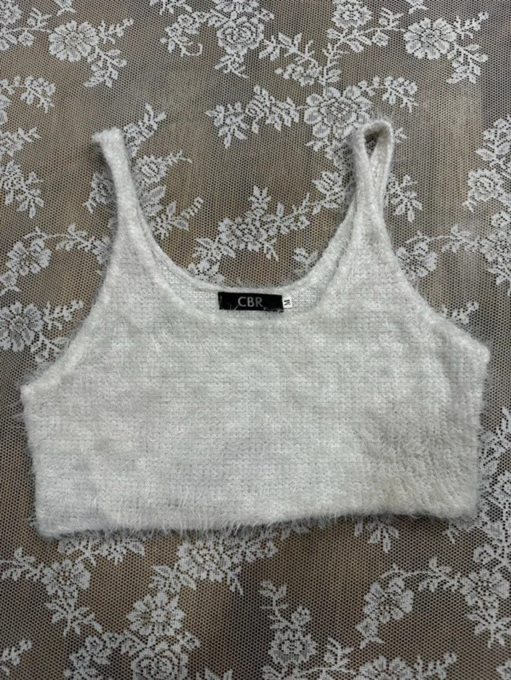 white furry crop top